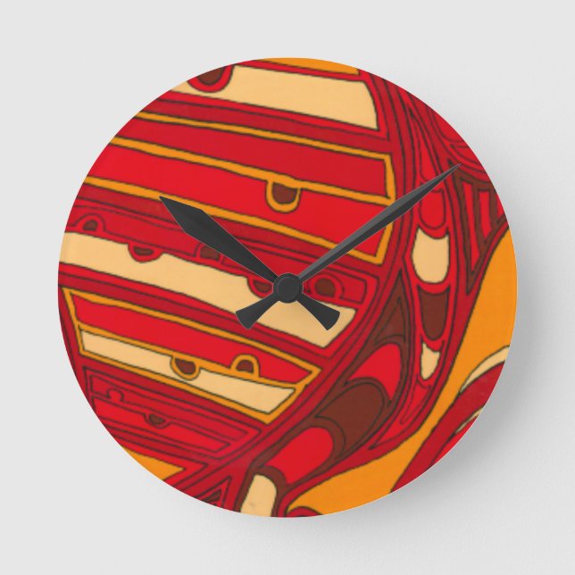 Abstract Orange Panels Round Clock (Front)