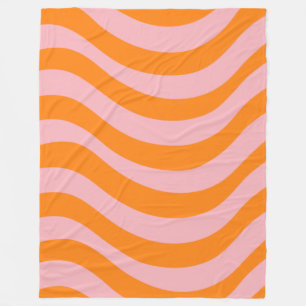 Abstract Orange Pink Retro Wavy Stripe Bold Modern Fleece Blanket