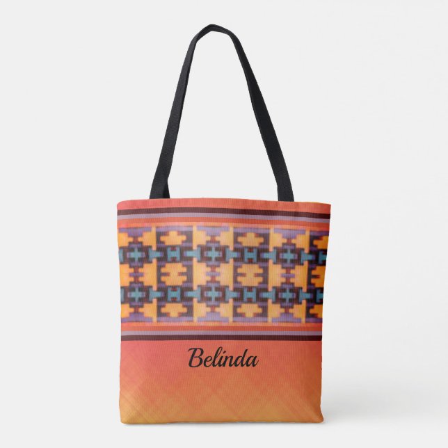 Abstract Orange, Purple, Yellow & Blue Tribal Tote Bag (Back)
