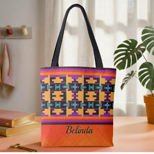 Abstract Orange, Purple, Yellow & Blue Tribal Tote Bag