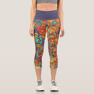 Abstract orange purple zen funky art capri leggings