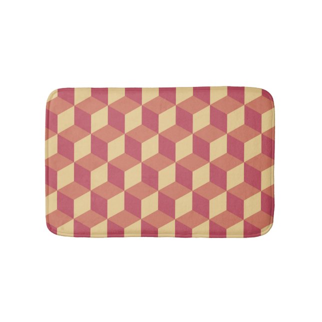 Abstract Orange Red Cube Pattern Bath Mat (Front)