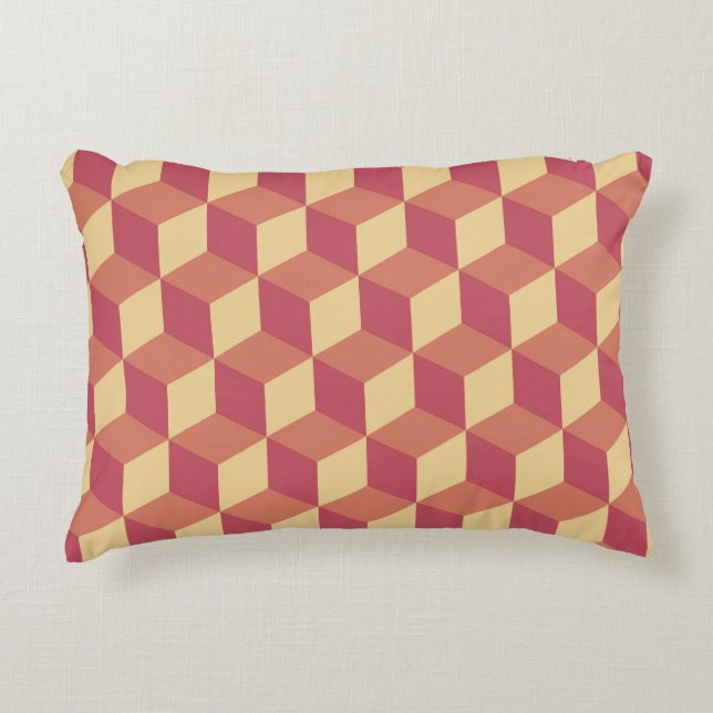 Abstract Orange Red Cube Pattern Decorative Cushion (Front)