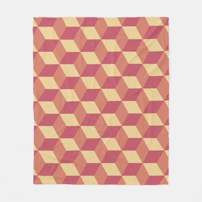 Abstract Orange Red Cube Pattern Fleece Blanket (Front)