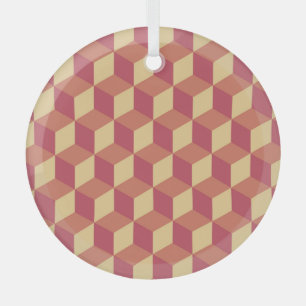 Abstract Orange Red Cube Pattern Glass Tree Decoration