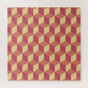 Abstract Orange Red Cube Pattern Jigsaw Puzzle