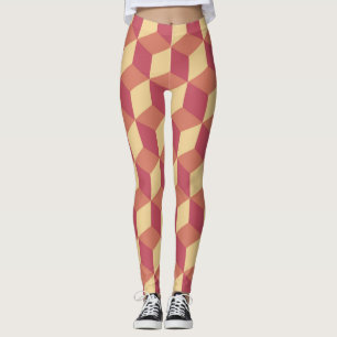 Abstract Orange Red Cube Pattern Leggings