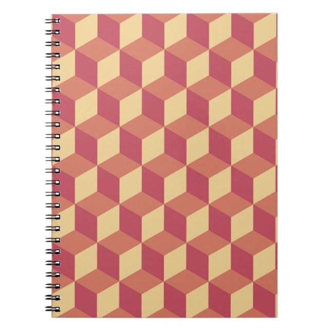 Abstract Orange Red Cube Pattern Notebook (Front)