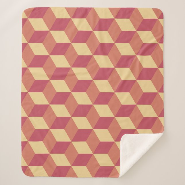 Abstract Orange Red Cube Pattern Sherpa Blanket (Front)