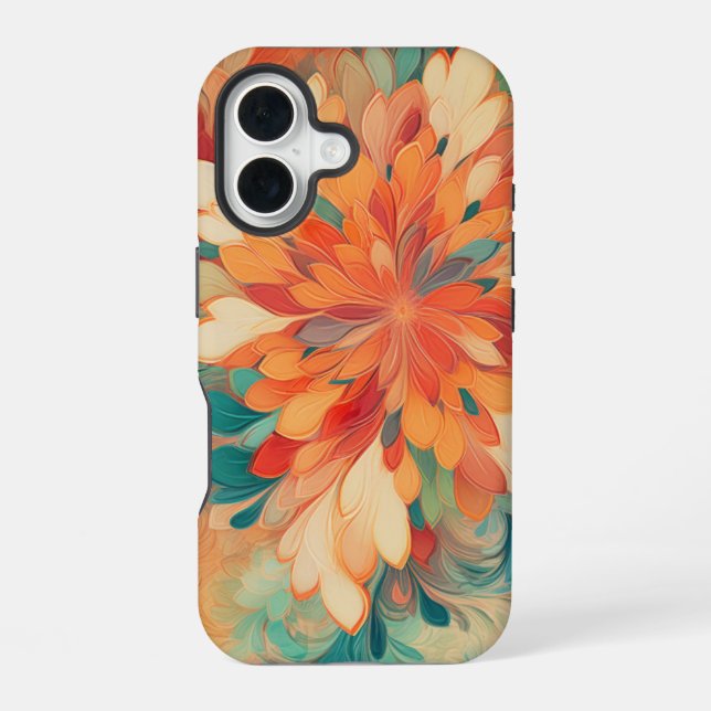 Abstract Orange, Red, Yellow, Teal Pattern iPhone 16 Case (Back)