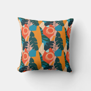 Abstract Orange Summer Tropical Leaves  Cushion