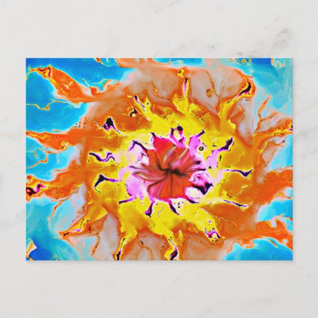 Abstract Orange Sun on a Light Blue Background Postcard (Front)