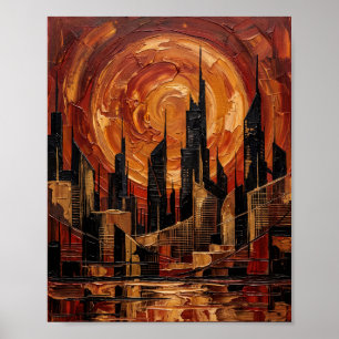 Abstract Orange Sun Swirl City Palette Knife Poster