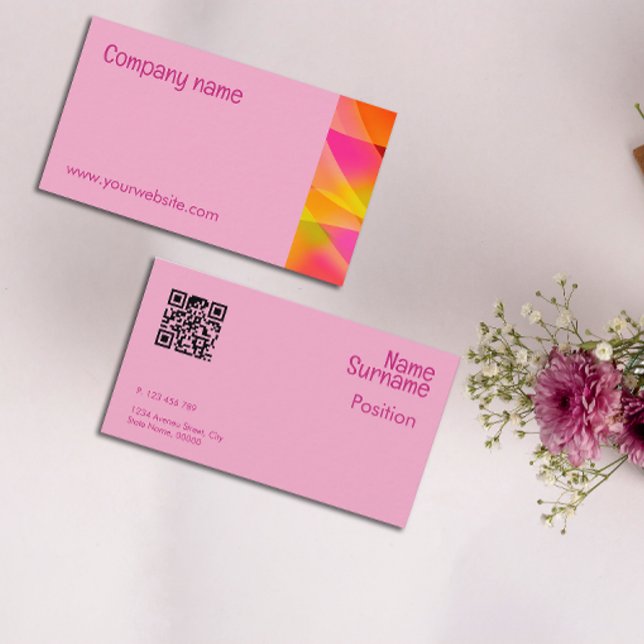 Abstract orange yellow fuchsia QR Business Card (Creator Uploaded)