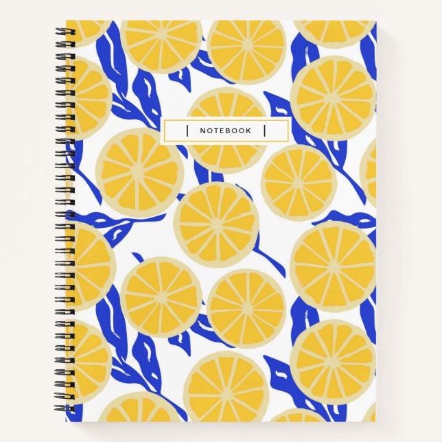 Abstract Oranges Blue Leaves Modern Fruit Pattern Notebook (Front)