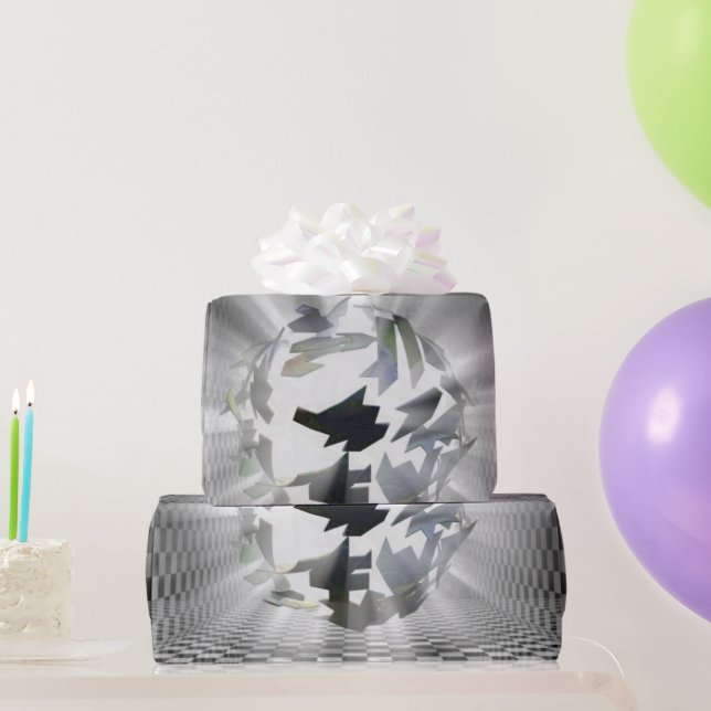 Abstract Orb - Chequered Grey and Black Modern Art Wrapping Paper (Party Gifts)