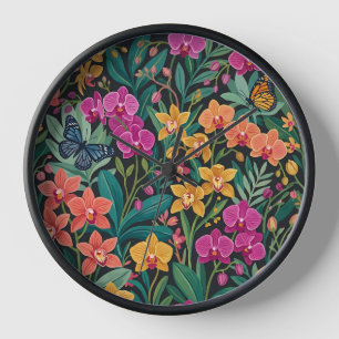 Abstract Orchid Butterflies Garden Art Clocks
