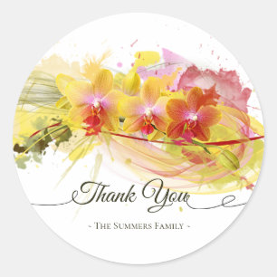 Abstract Orchids Colour Splash Calligraphy Classic Round Sticker