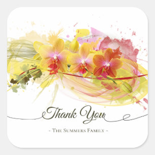 Abstract Orchids Colour Splash Calligraphy Square Sticker