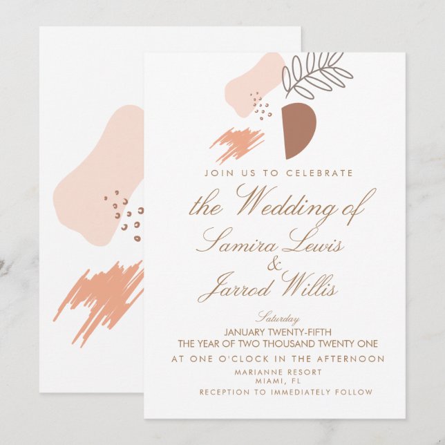 Abstract Organic Geometrical Earthy Shapes Wedding Invitation (Front/Back)
