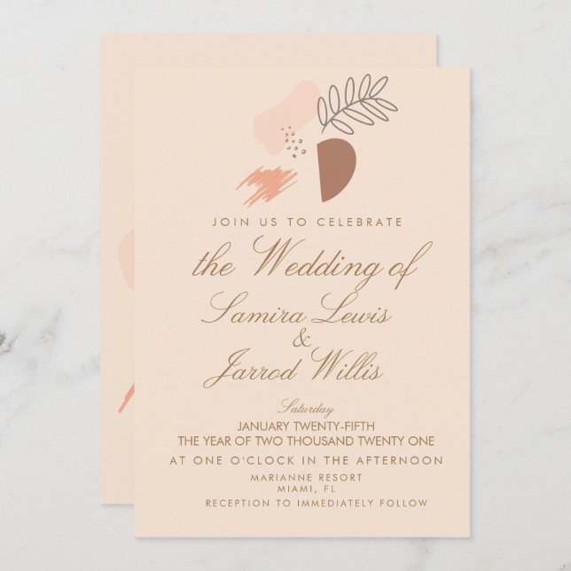 Abstract Organic Geometrical Earthy Shapes Wedding Invitation (Front/Back)
