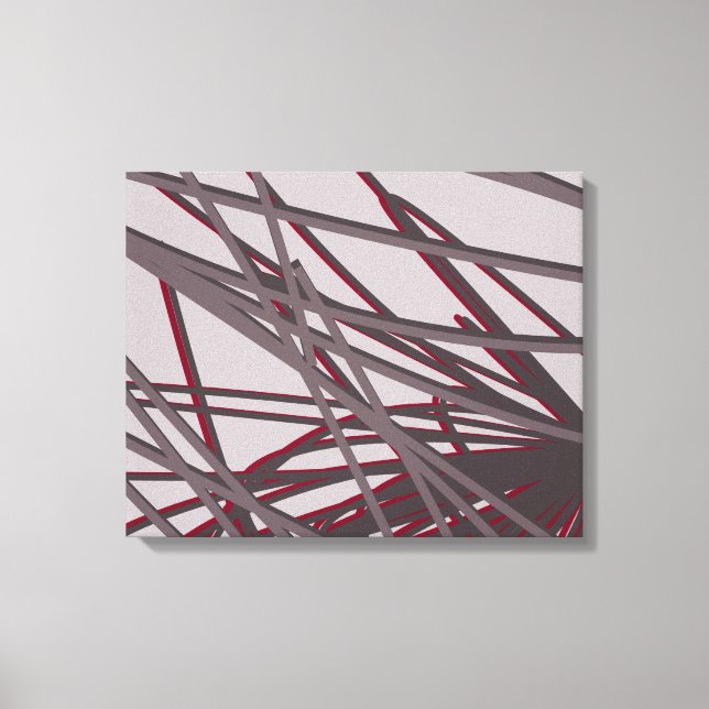 Abstract Organic Linear Design | Grey & Burgundy Canvas Print (Front)