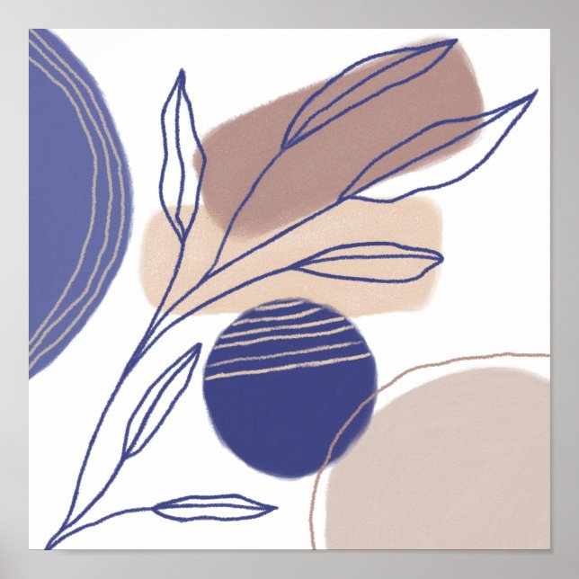 Abstract Organic Shapes - Blue and Beige Poster (Front)