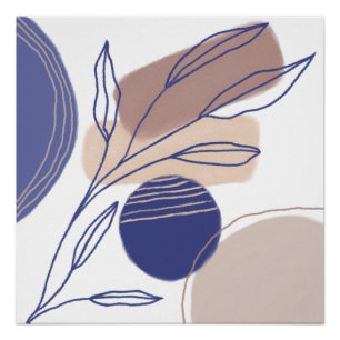 Abstract Organic Shapes - Blue and Beige Poster