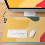 Abstract organic shapes calligraphy monogram desk mat<br><div class="desc">Red and yellow tones abstract organic shapes modern background with a customisable,  elegant script font monogram in black.</div>