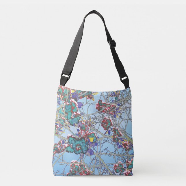Abstract oriental flower blossom print crossbody bag (Front)