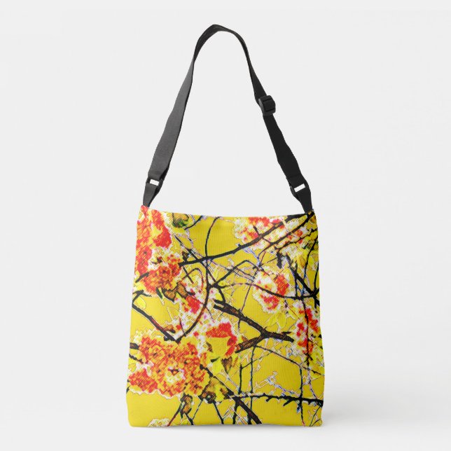 Abstract oriental flower blossom print yellow crossbody bag (Back)