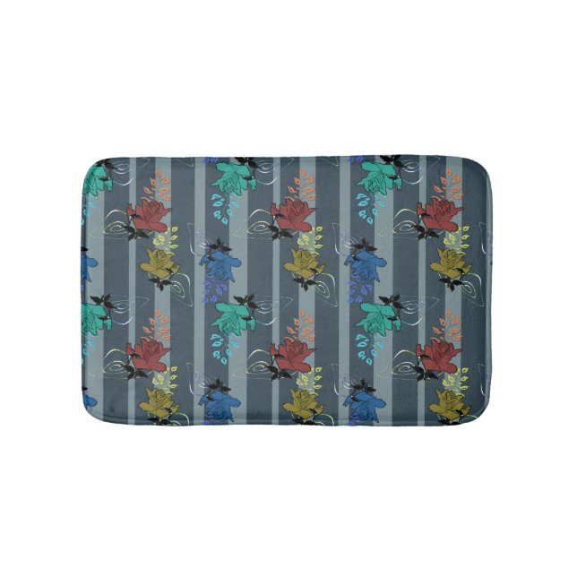 Abstract ornamental decorative  retro striped line bath mat (Front)