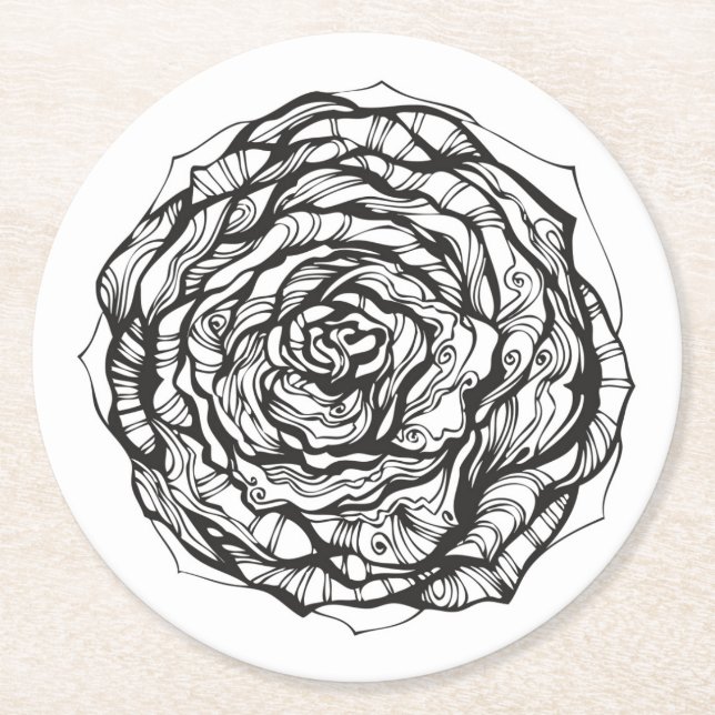 Abstract Ornamental Rose Round Paper Coaster (Front)