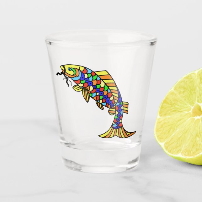 Abstract Ornate Fish Boldly Coloured Scales Fins Shot Glass (Front)
