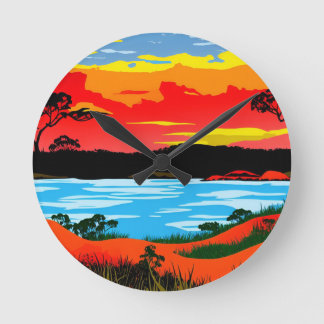 Abstract Outback Desert Landscape Art #5 Round Clock