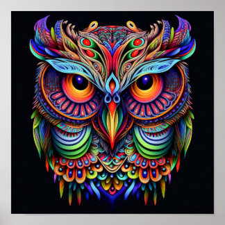 Abstract owl in bright colors poster