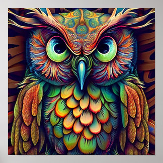 Abstract owl in bright colours poster