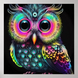 Abstract Owl in bright neon colors Poster