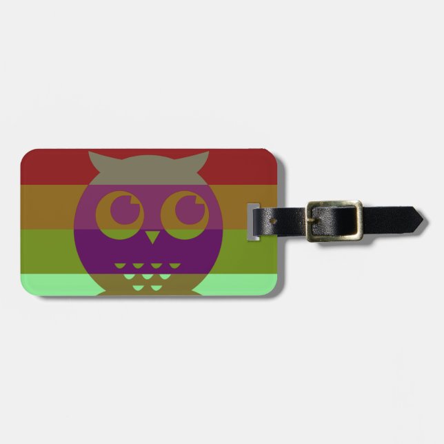 Abstract Owl Luggage Tag w/ leather strap (Front Horizontal)