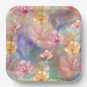 Abstract Paint and Flowers  Paper Plate