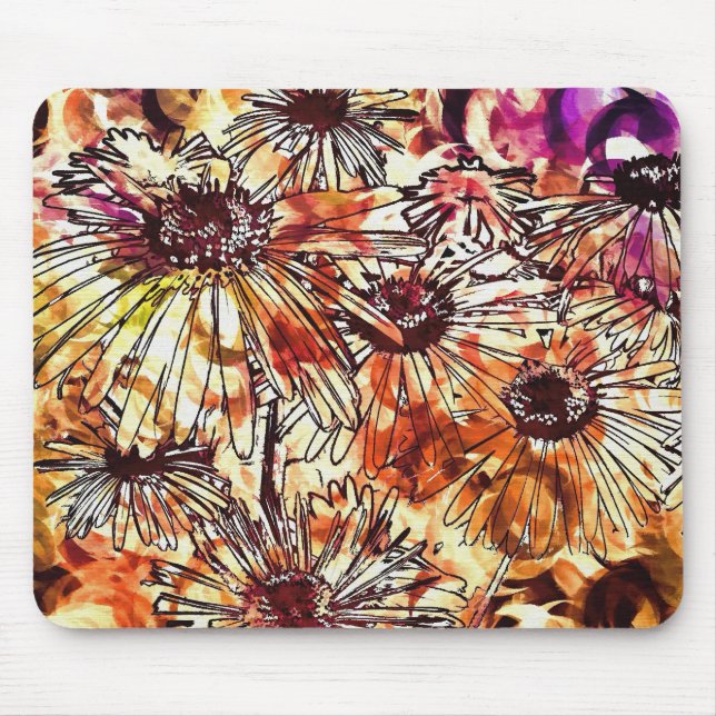 Abstract Paint Daub Sunflower Pattern Mouse Mat (Front)