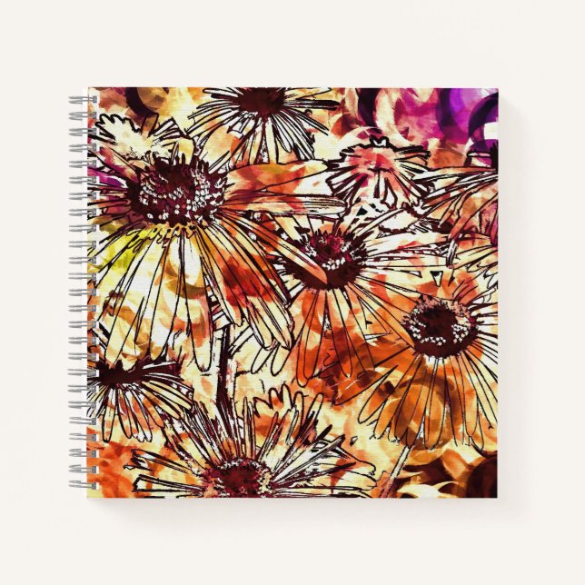 Abstract Paint Daub Sunflower Pattern Notebook (Front)