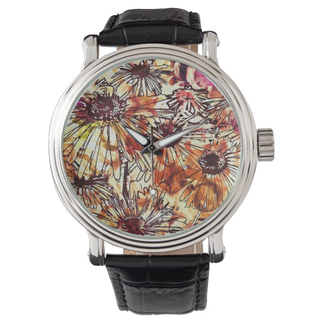Abstract Paint Daub Sunflower Pattern Watch (Front)