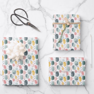 Abstract Paint & Dots on White Wrapping Paper Sheet