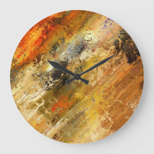 abstract paint metal orange black red large clock