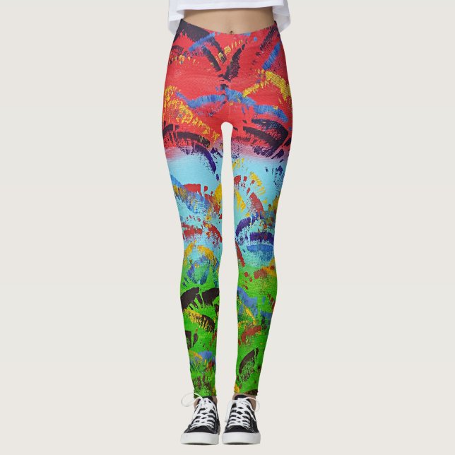 Abstract Paint Spatter Original Colourful Modern Leggings (Front)