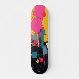 Abstract Paint Splash and Color Block Street Art Skateboard