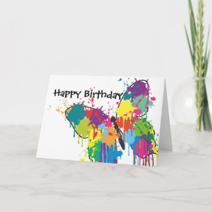 Abstract Paint Splash Butterfly Happy Birthday Card