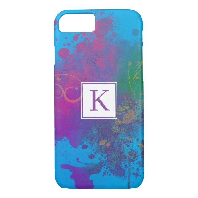 Abstract Paint Splashes, Swirls Blue Monogram Case-Mate iPhone Case (Back)