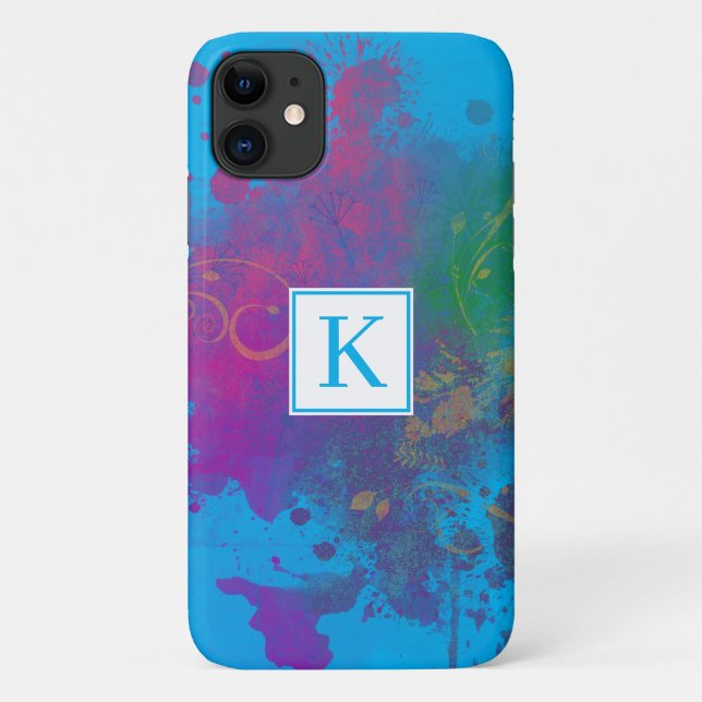 Abstract Paint Splashes, Swirls Blue Monogram Case-Mate iPhone Case (Back)